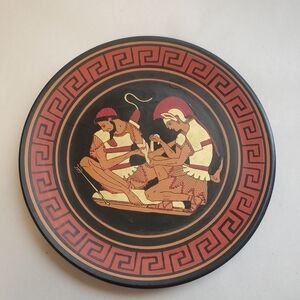 Vintage Greek hand made plate Achilles tending to wound of Patroclus hanging pla